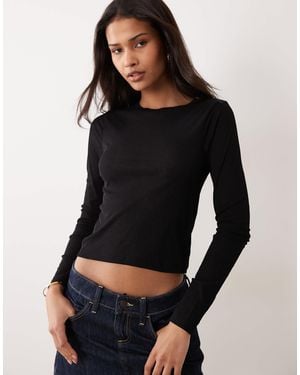 ASOS Textured Mesh Long Sleeve Crew Neck Top - Black