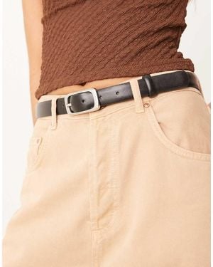 Mango Slim Belt With Rectangle Gold Buckle - Natural