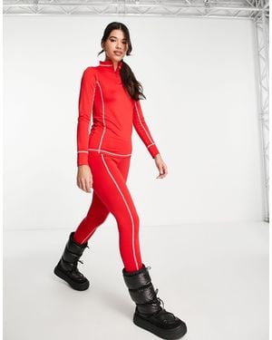 Threadbare Ski Base Layer High Neck Long Sleeve Top And leggings Set - Red