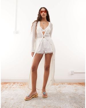 Monki Open Knit Maxi Cardigan - Natural