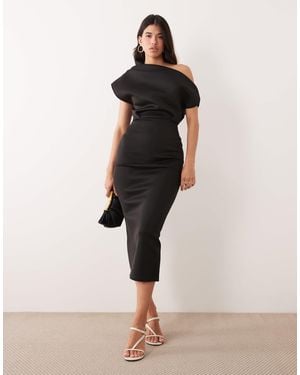 ASOS Dramatic Neckline Midi Dress - Natural