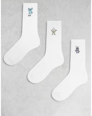 ASOS Pack De 3 Pares De Calcetines Blancos Con Bordado De "Monstruos S.A. De Disney Pixar De