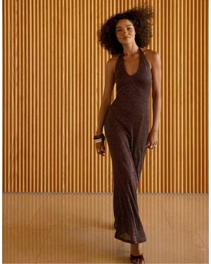 Stradivarius Halter Midi Dress - Brown
