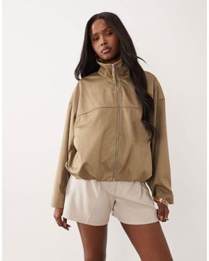 Gina Tricot Faux Suede High Neck Jacket - Natural