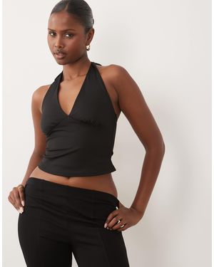 The Frolic Exclusive Slinky Plunge Halterneck Top - Black