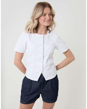 Threadbare Denim Longline Angel Sleeve Top - White
