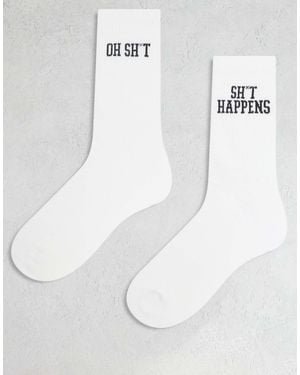 ASOS 2 Pack Socks With Swear Words Graphic - White