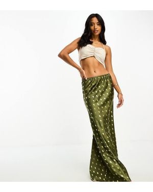 Never Fully Dressed Petite Fleck Satin Maxi Skirt - Green