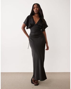 Gina Tricot Batwing Plunge Satin Maxi Dress - White