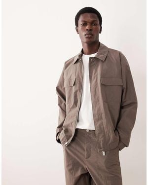 ASOS COLLECTIVE Cotton Nylon Shacket Blend - Brown