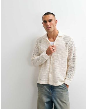 ASOS Relaxed Revere Crochet Shirt - Grey
