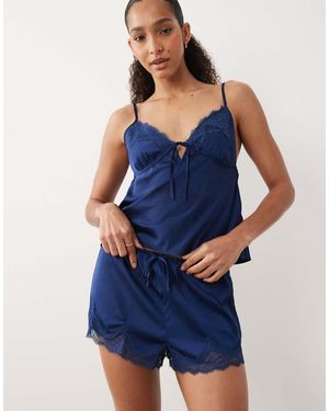 Abercrombie & Fitch Pantalones Cortos De Pijama De Satén Con Ribete De Encaje De (Parte De Un Conjunto) - Azul
