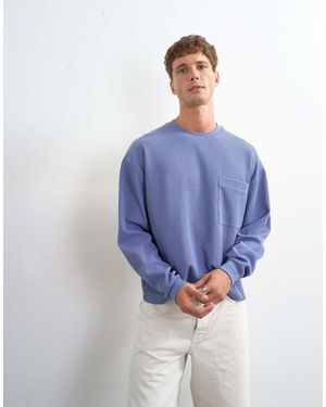 TOPMAN Camiseta Corta Azul Francés Holgada De Manga Larga De Punto Gofrado De Piqué