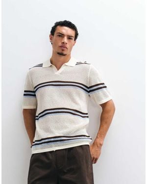 ASOS Top Azul Holgado A Rayas Con Muesca En El Cuello De Punto Calado - Blanco