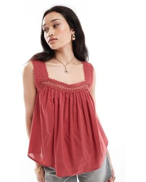 ASOS Lace Trim Square Neck Cami Top - Red