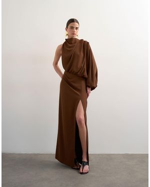 TOPSHOP One Sleeve Drape Maxi Dress - Brown