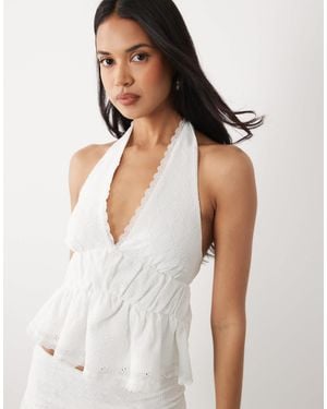 ASOS Eyelet Halter Neck Top With Lace Trim - White