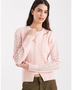 Threadbare Crew Neck Pointelle Cardigan - Pink