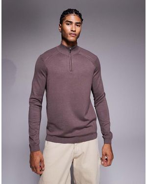 River Island Smart Knit Half Zip - Purple