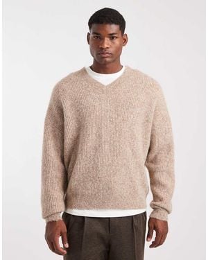 ASOS Oversized Knitted V-Neck Wool Blend Jumper - Blue