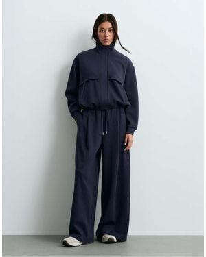 Oysho High-Neck Piqué Jacket With Cotton - Blue