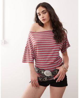 Collusion Off The Shoulder Stripe Top - Red