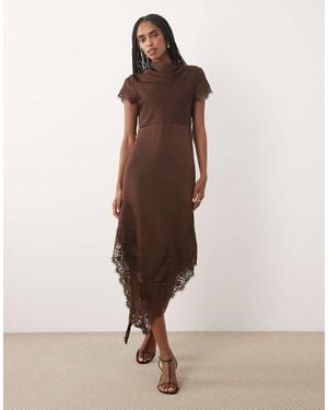 Vero Moda Cap Sleeve Lace Skirt Detail Satin Maxi Dress - Brown