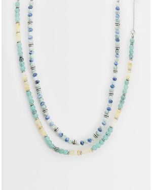 Reclaimed Vintage Unisex Pearl Beady 2 Pack Necklaces - Blue