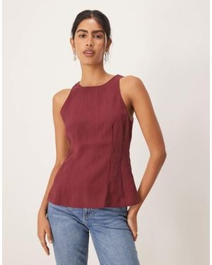 Mango Top Burdeos Sin Mangas Con Cintura Ceñida De - Rojo