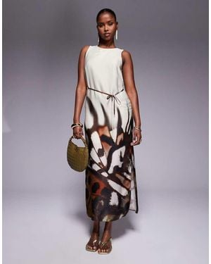 River Island Racer Neck Floral Print Slip Dress - White