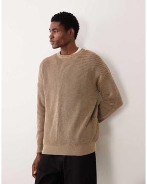 ASOS Relaxed Knit Ribbed Crew Neck Jumper - Grey