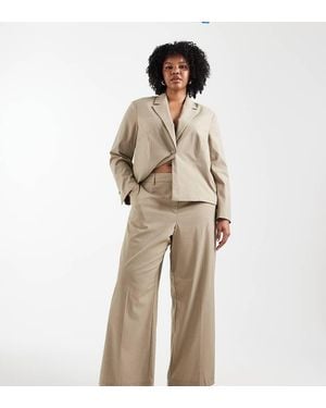 Pieces Plus Pieces Curve Tailored Short Blazer & Wide Leg Trouser Co-Ord - Natural
