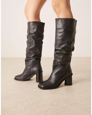 ASOS Carolina Leather Slouchy Heeled Knee Boots - Natural