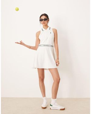Polo Ralph Lauren Wimbledon Capsule Logo Micro Pleat Tennis Dress - Natural