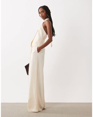 Mango Mariana Linen Mix Tailored Wide Leg Pants - Natural