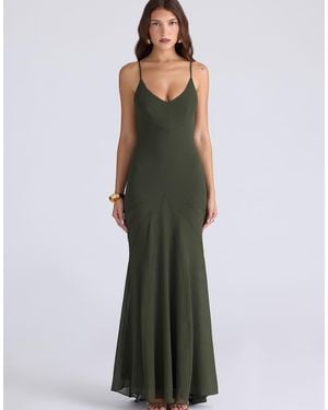 House Of Cb Sacha Forest Georgette Panelled Maxi Dress - Green