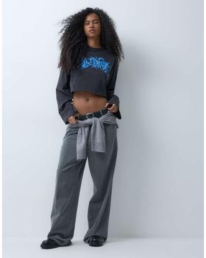 Weekday Top Corto Oversize A Maniche Lunghe Con Stampa Grafica Effetto Airbrush - Blu