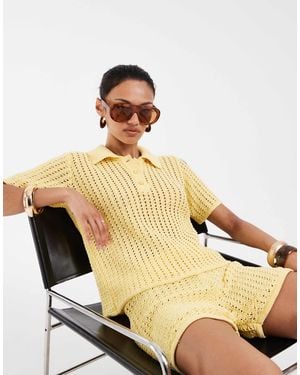ASOS Knit Crochet Polo Top - Metallic