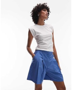 TOPSHOP Pantaloncini Sartoriali Taglio Lungo A Quadri - Blu