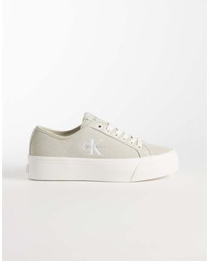 Calvin Klein Suede Lace Up Flatforms - Natural