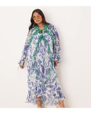 Hope & Ivy Plus Ruffle Detail Sheer Midaxi Dress - Blue