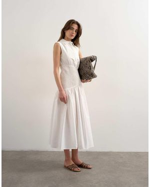 TOPSHOP Dropped Waist Sleeveless Shirt Dress - White
