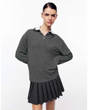 Pull&Bear Striped Polo Shirt With Contrast Collar - Black