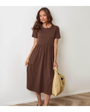 Threadbare Petite Jersey Midi Smock Dress With Pockets - Brown