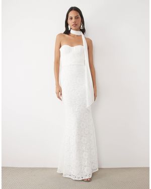 Six Stories Bridal Lace Bandeau Scarf Detail Maxi Dress - White