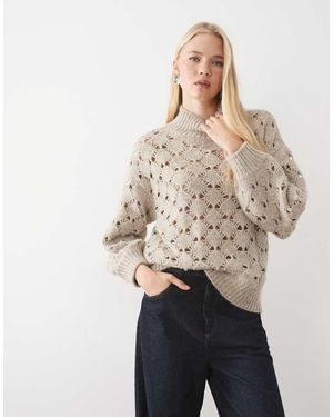 Aware High Neck Open Knit Detail Jumper - Natural