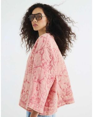 River Island Quilted Floral Oversized Jacket - Pink