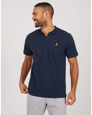 Brave Soul Embroidered V-Neck Polo Shirt - Blue