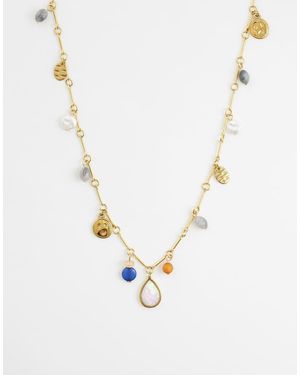 Reclaimed Vintage Stainless Steel Gem Link Necklace - Metallic