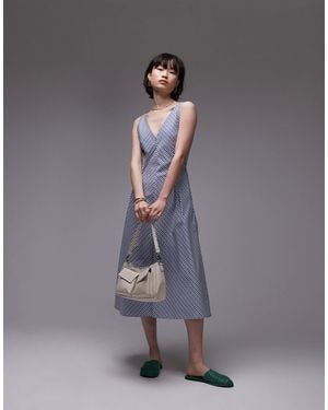 Mango V Neck Cotton Midi Dress - Gray